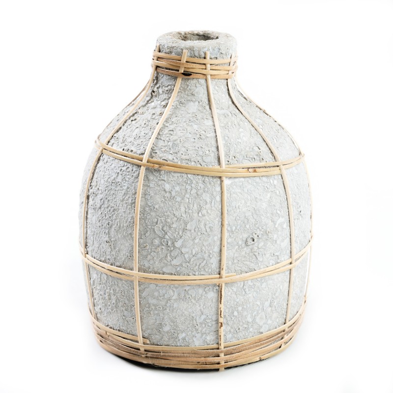 Vase avec rotin en béton gris 13x13x19 cm