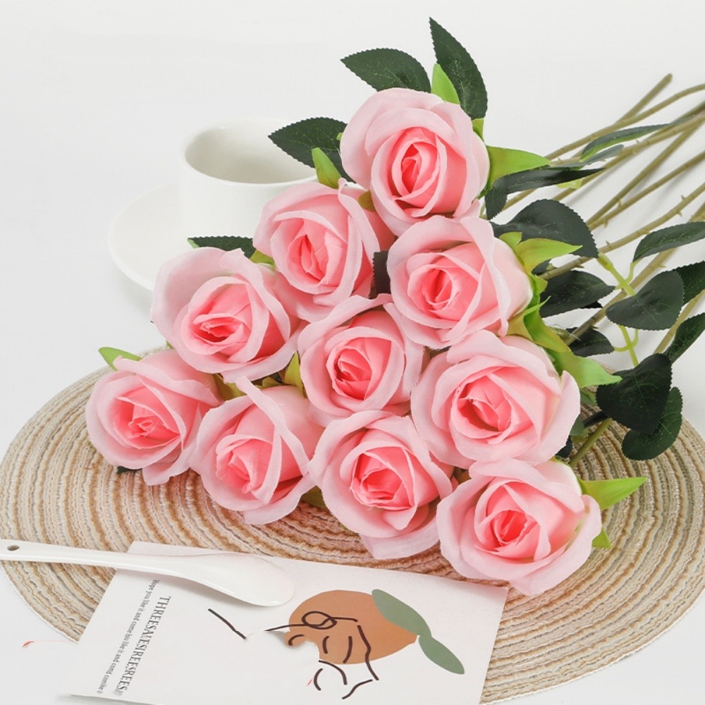 Fleurs artificielles de faux roses pour décoration et cadeau rose clair (2 pièces)
