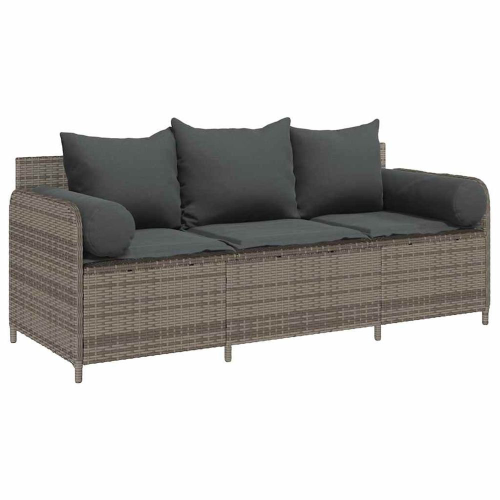 Canapé de jardin avec coussins 3 places gris résine tressée