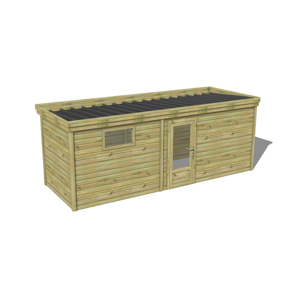 Abri de jardin bois pin traité autoclave 27mm - 6,49x2,14m / 14m2 - bac acier - abri français