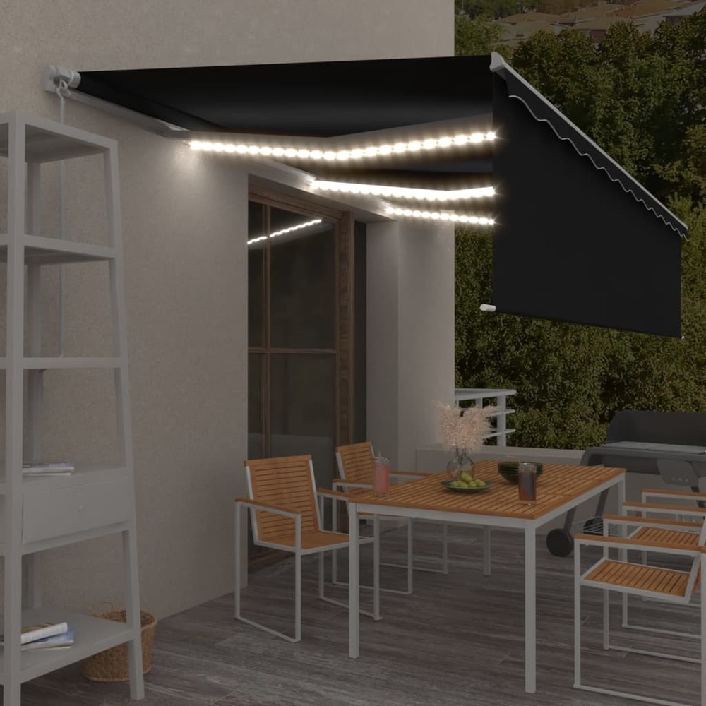 Auvent manuel rétractable avec store et led 6x3 m anthracite