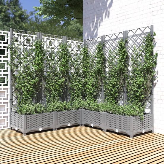 Grande jardinière d'angle avec treillis 121,5 cm gris clair