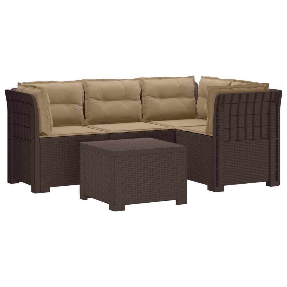 Canapé de jardin 4 places avec coussins style rotin pp marron