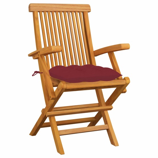 Chaises de jardin coussins rouge bordeaux lot de 6 teck massif