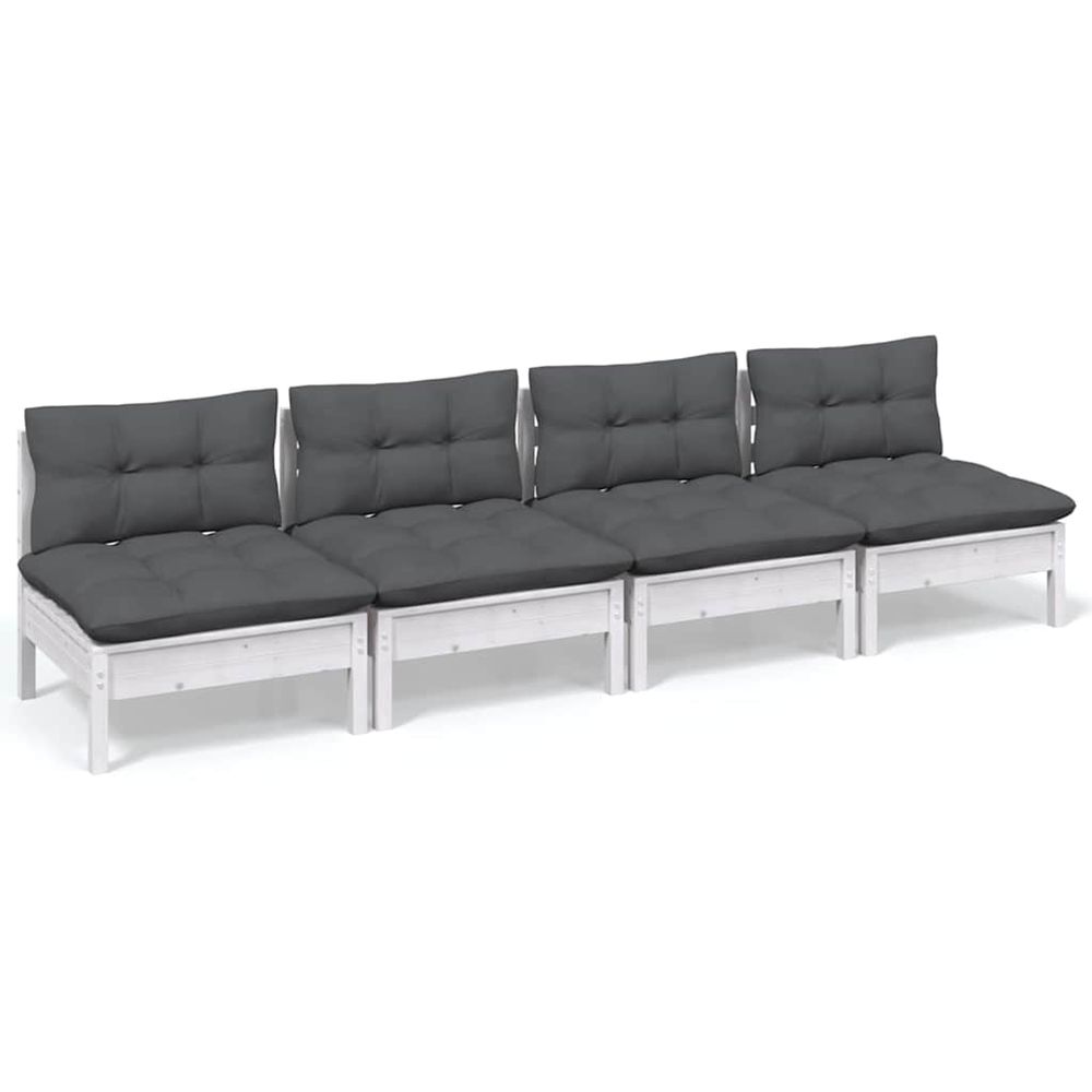 Canapé 4 places de jardin avec coussins anthracite bois de pin