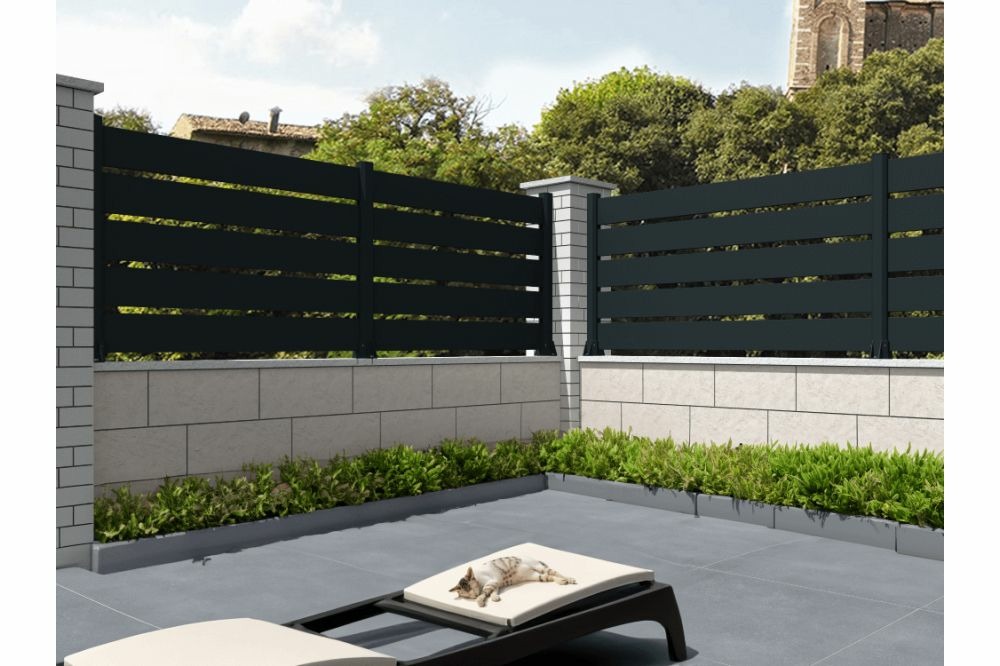 Clôture panneau ajouré gris anthracite l 1911 x h 565 mm 3 lames