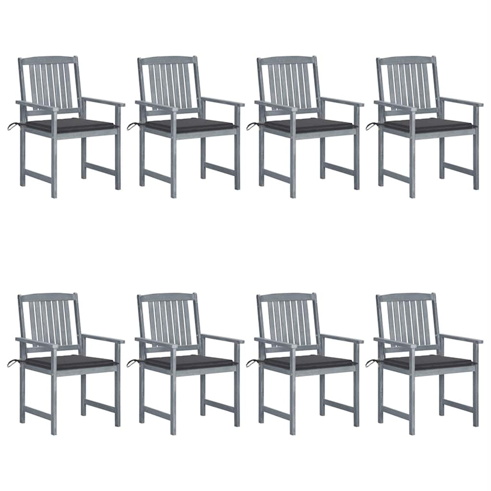 Chaises de jardin et coussins lot de 8 bois acacia solide gris