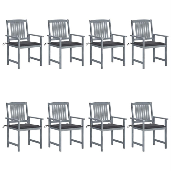 Chaises de jardin et coussins lot de 8 bois acacia solide gris