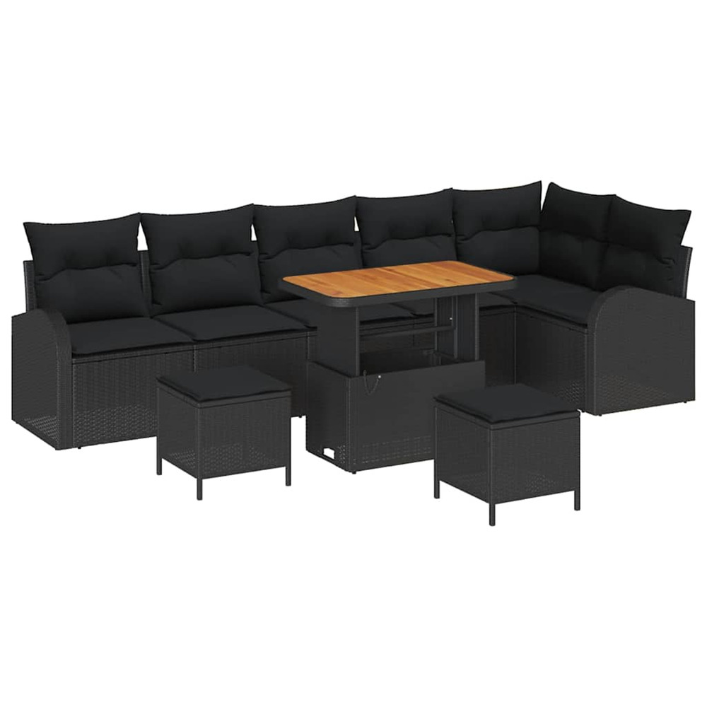 Ensemble de canapé de jardin avec coussin 9 pcs noir polyrotin