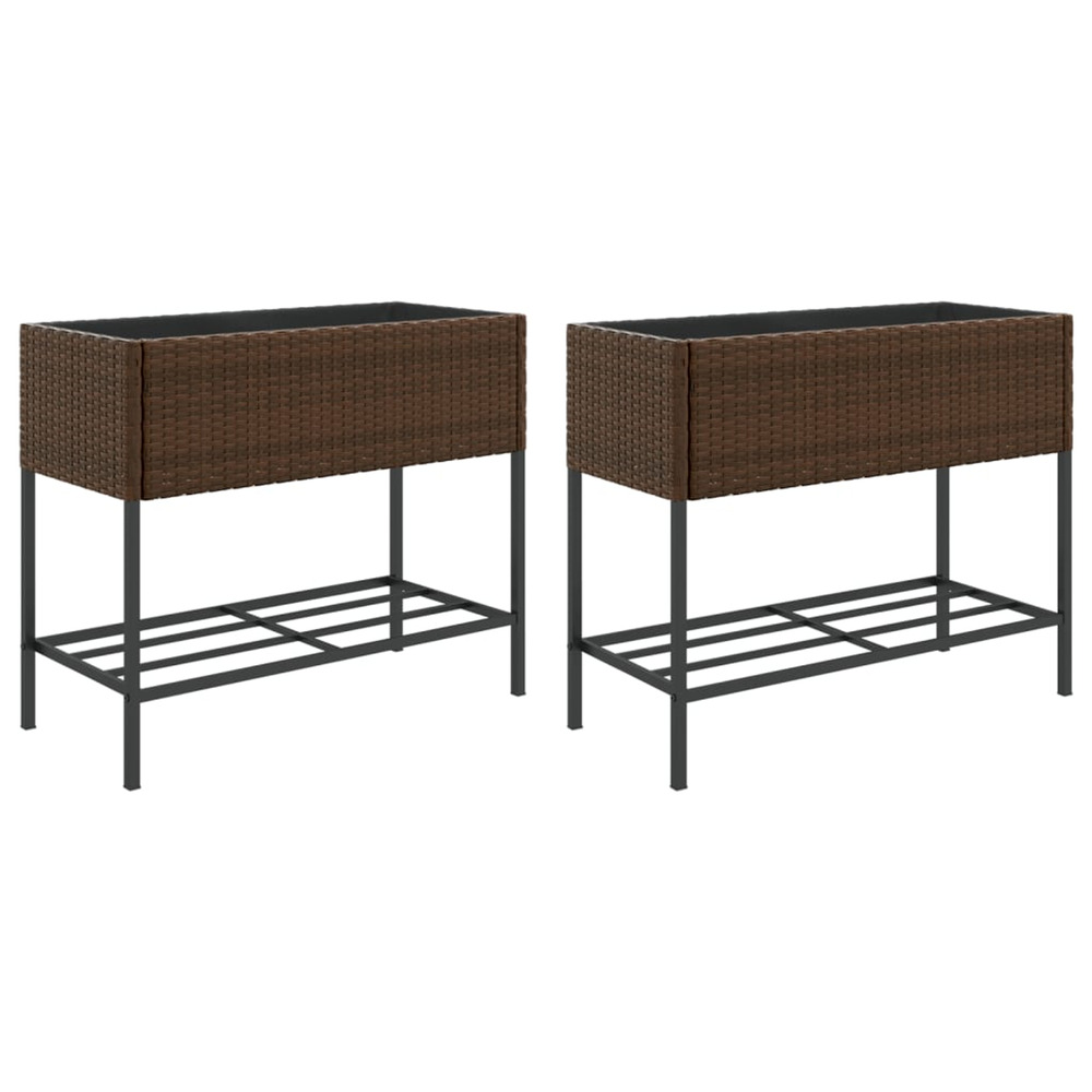 Jardinière d'extérieurs avec étagère 2 pcs brun 90x40x75 cm résine tressée