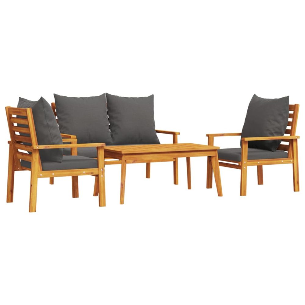 Salon de jardin 4 pcs avec coussins bois d'acacia solide