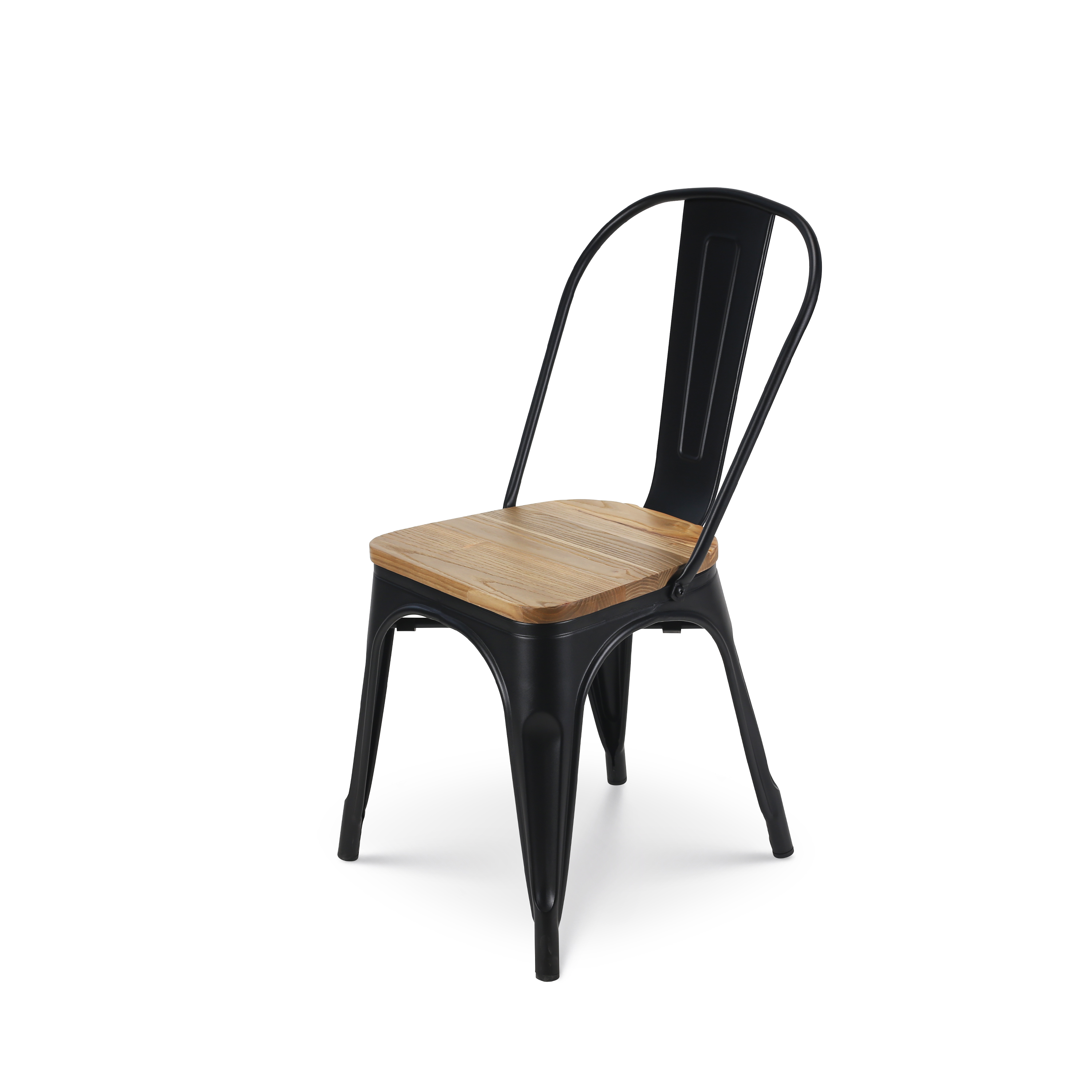 Chaise en métal noir mat et assise en bois clair - Style industriel