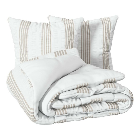 Parure de lit stripes 240x220cm rayée blanc et beige