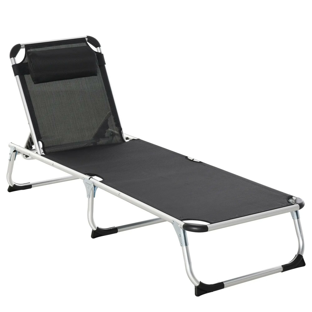 Transat, réglable en 5 positions, pliable, ergonomique, en tissu mesh, noir