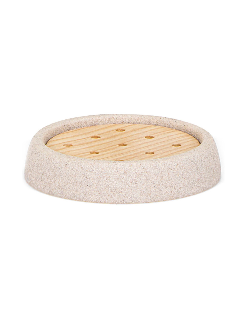 Porte-savon en grès et frêne ø10.5x2cm andrea house
