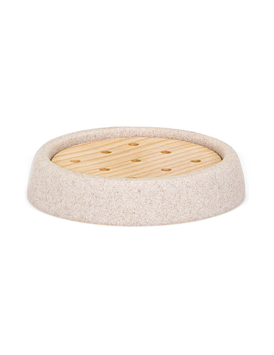 Porte-savon en grès et frêne ø10.5x2cm andrea house