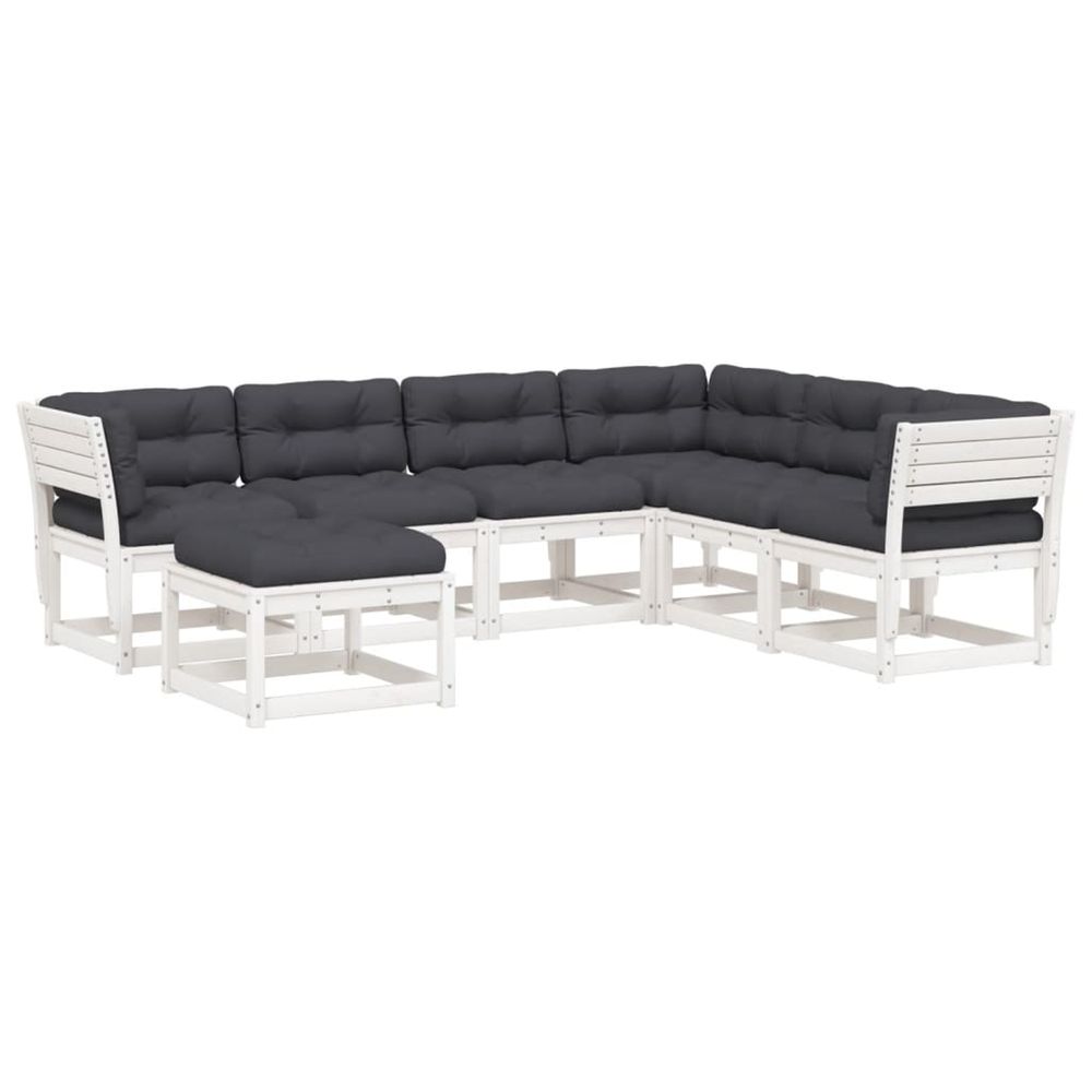 Salon de jardin 7 pcs avec coussins blanc bois de pin massif