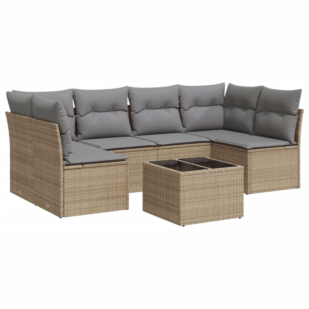 Salon de jardin avec coussins 7 pcs beige résine tressée