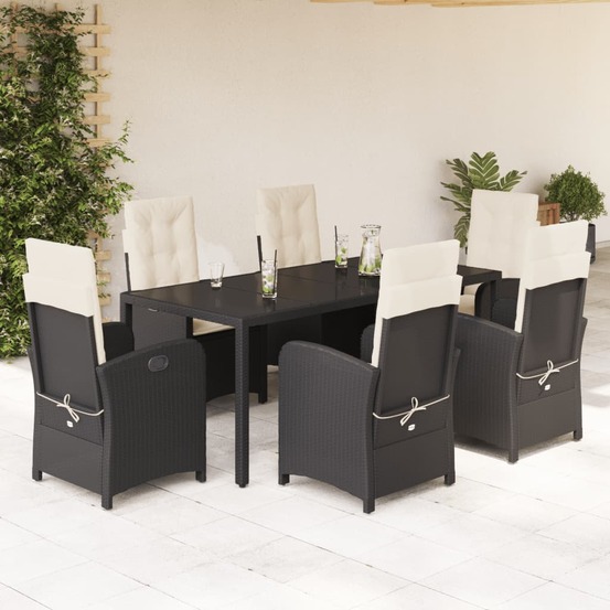 Ensemble à manger de jardin coussins 7pcs noir résine tressée
