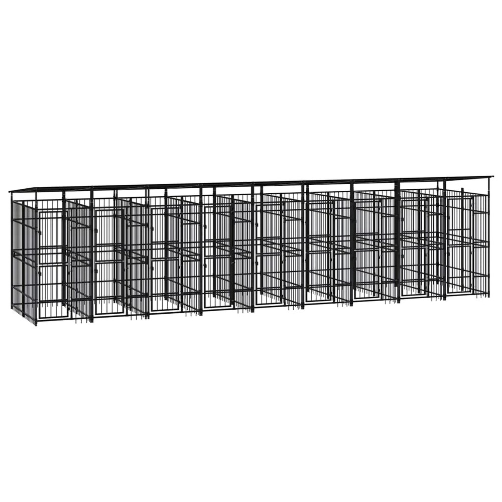 Chenil cage enclos pac animaux d'extérieur avec toit pour chiens acier 16,59 m² noir