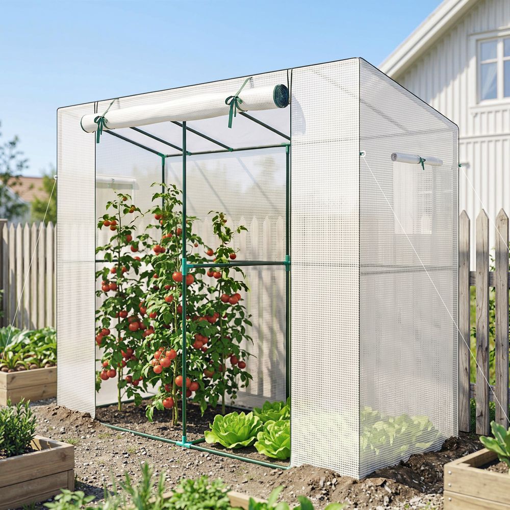 Serre de jardin adossée acier plastique 200 x 76 x 170 cm blanche potager anti-uv - comfortxl outdoor living