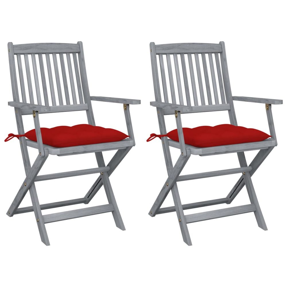 Chaises pliantes (lot de 2) avec coussins, en bois d'acacia massif