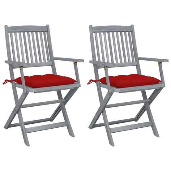 Chaises pliantes (lot de 2) avec coussins, en bois d'acacia massif