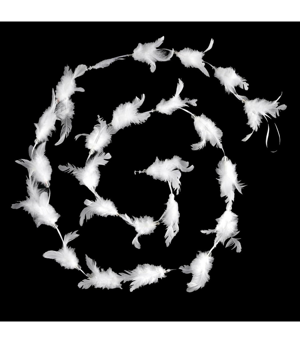 Guirlande de noël bouquet de plumes blanches sur ruban satiné longueur 2 mètres