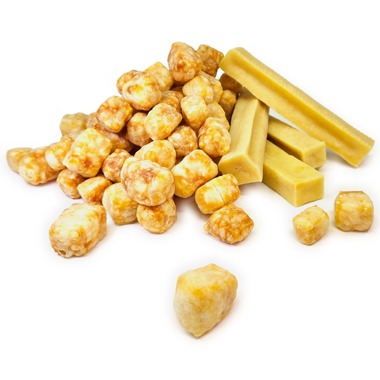 Start Pack Duo : 6 Os à mâcher Medium + 300g de Croustillants au fromage, Friandises naturelles pour chien (10-15kg)