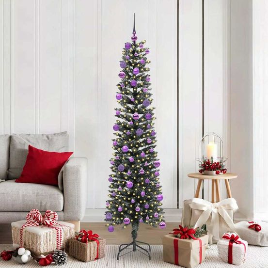 Arbre de noël conique 180 cm pvc 300 led usb avec décorations vert