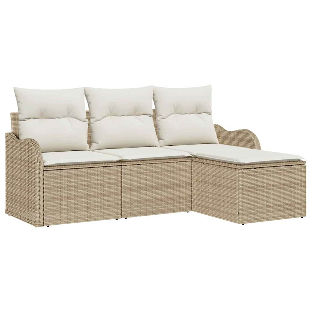 Ensemble de canapé de jardin avec coussin 4 pcs beige polyrotin