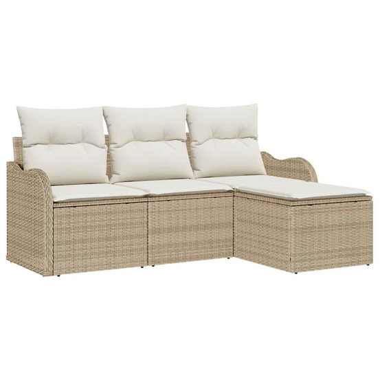 Ensemble de canapé de jardin avec coussin 4 pcs beige polyrotin