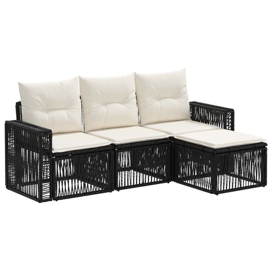 Ensemble de canapé de jardin 4 pc noir et blanc crème polyrotin