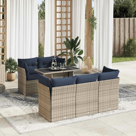 Salon de jardin avec coussins 6 pcs gris résine tressée acacia