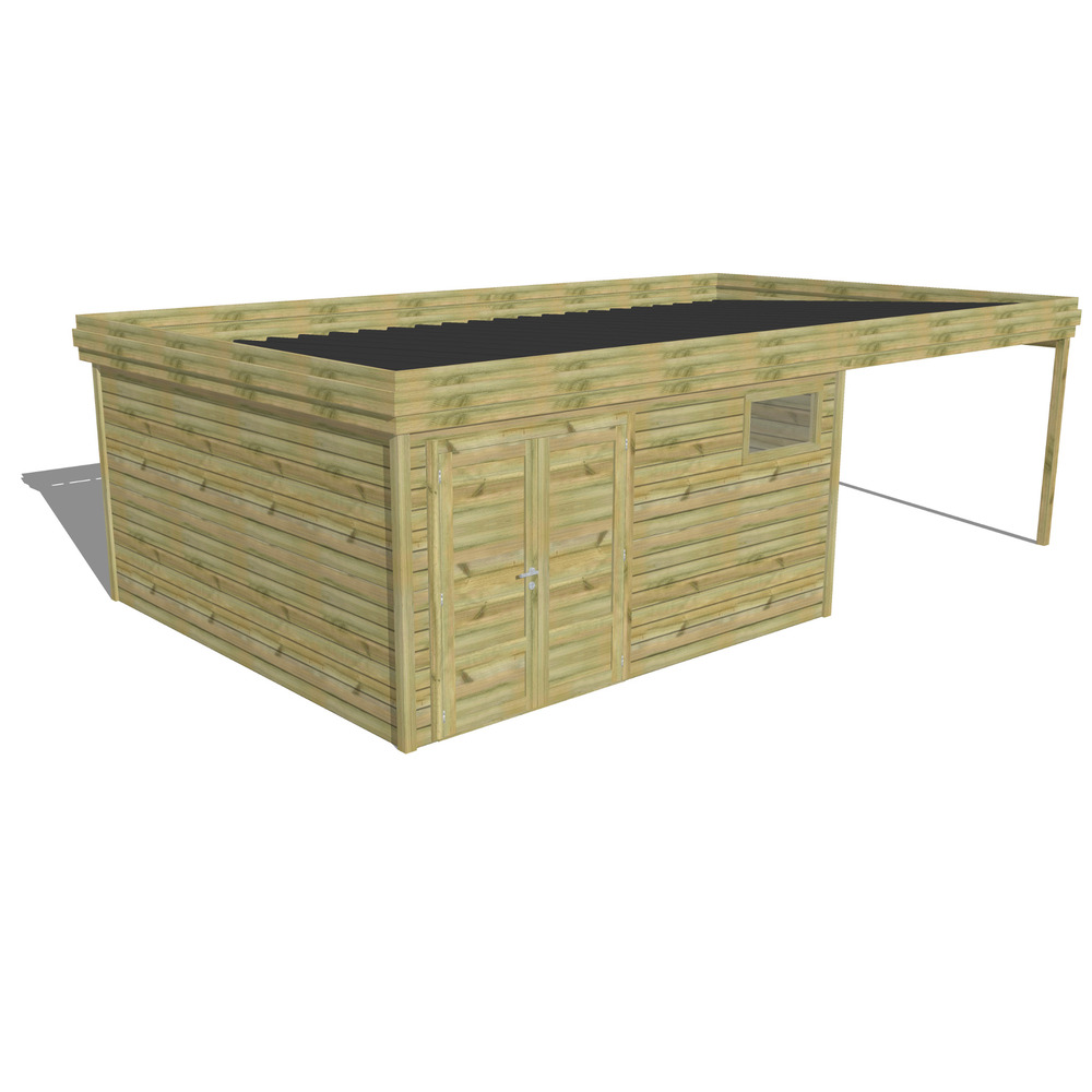 Abri de jardin bois pin traité autoclave 27mm - 7,84x4,34m / 34m2 - bac acier - abri français