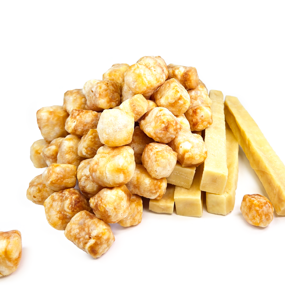 Start Pack Duo : 6 Os à mâcher Small + 300g de Croustillants au fromage, Friandises naturelles pour petit chien (5-9kg)