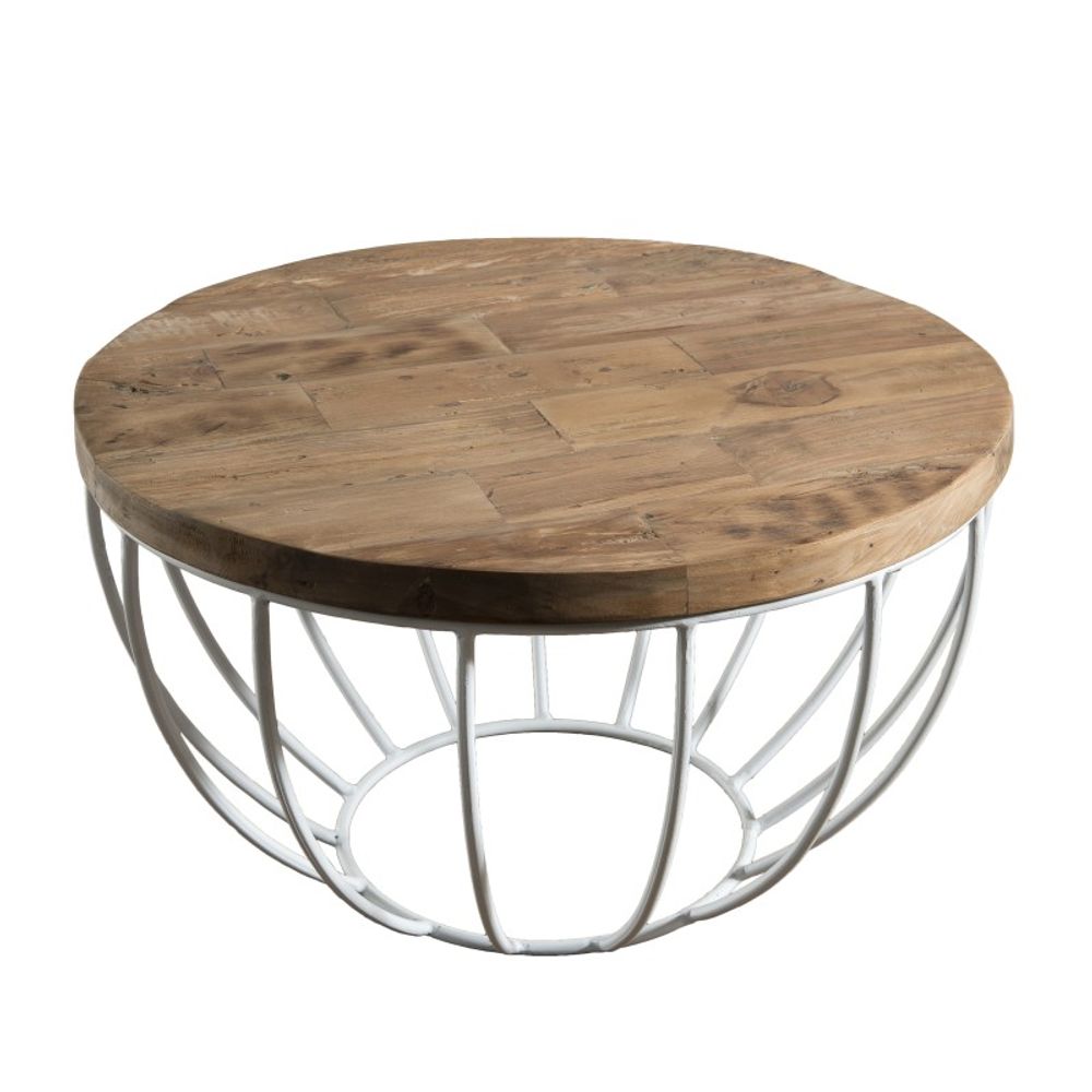 Table basse coque en teck recyclé métal blanc d60