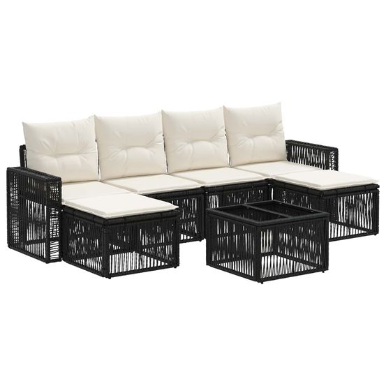 Ensemble de canapé de jardin 7 pc noir et blanc crème polyrotin