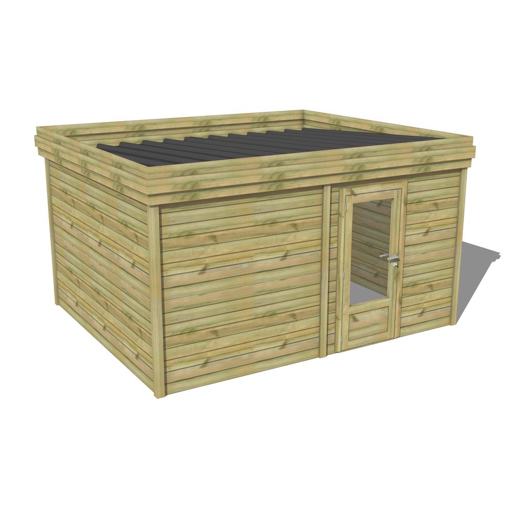 Abri de jardin bois pin traité autoclave 27mm - 4,695x3,44m / 16m2 - bac acier - abri français