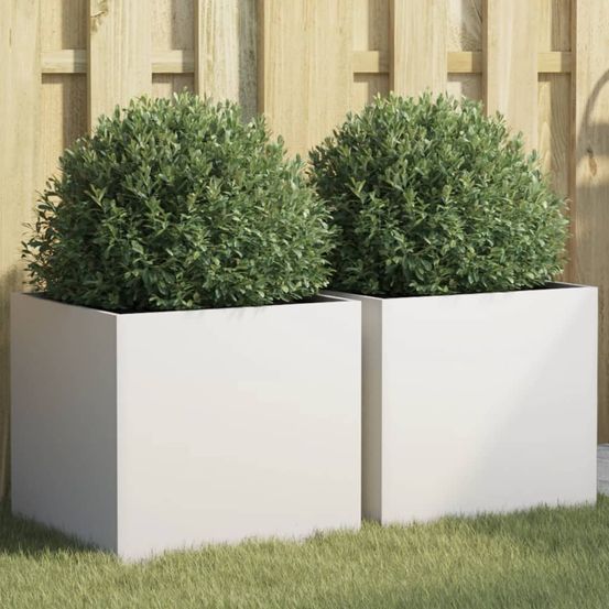 Lot de 2 jardinières en acier blanc pour aménagement extérieur 42cm