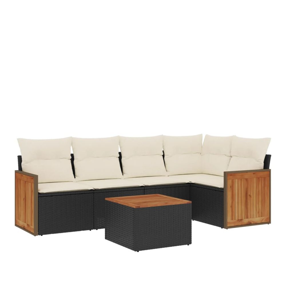 Salon de jardin 6 pcs avec coussins noir résine tressée
