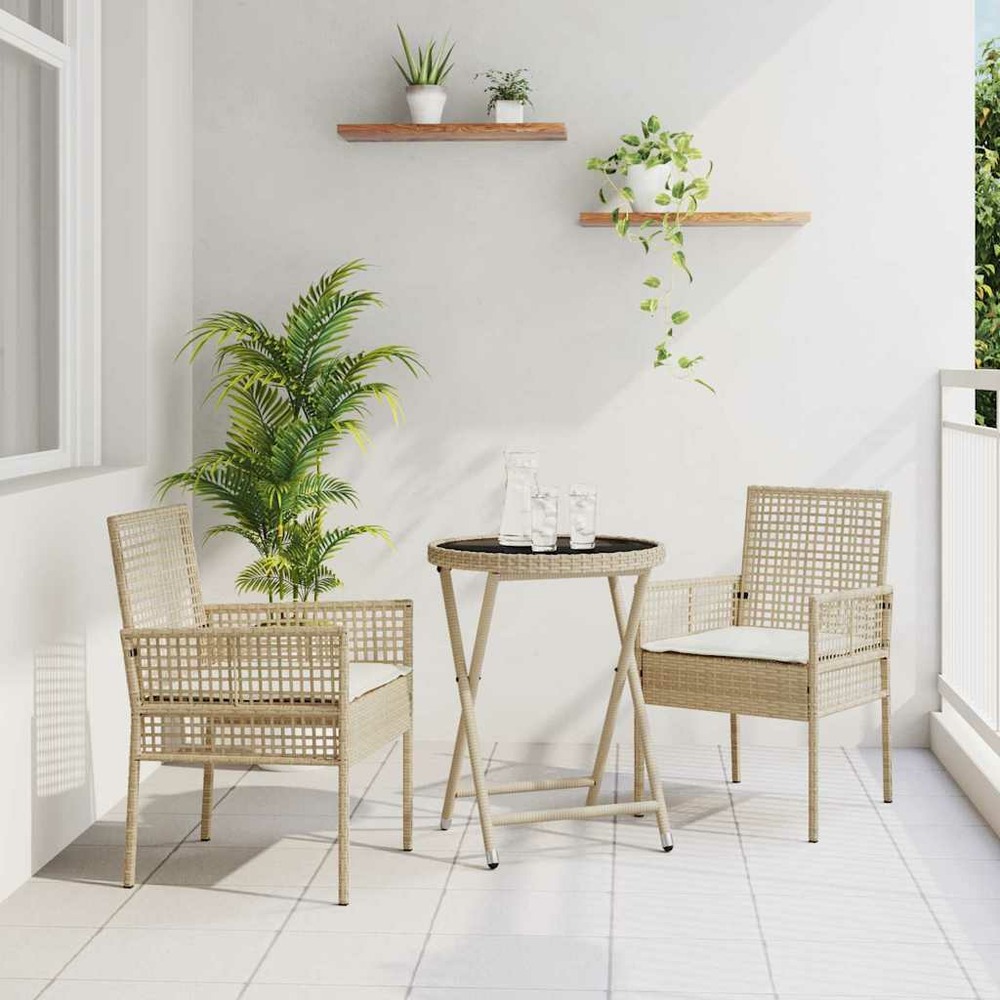 Ensemble bistro de jardin 3 pcs beige polyrotin