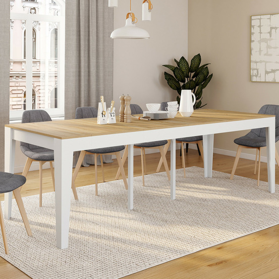 Table console extensible michel 10 personnes 235 cm bois blanc et façon hêtre