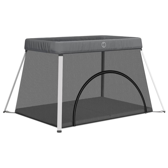 Parc pour bébé avec matelas gris foncé tissu de lin