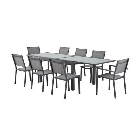 Table de jardin extensible rectangulaire - structure aluminium - plateau verre trempé fixé par ventouses - l 135-270 x h 75 x