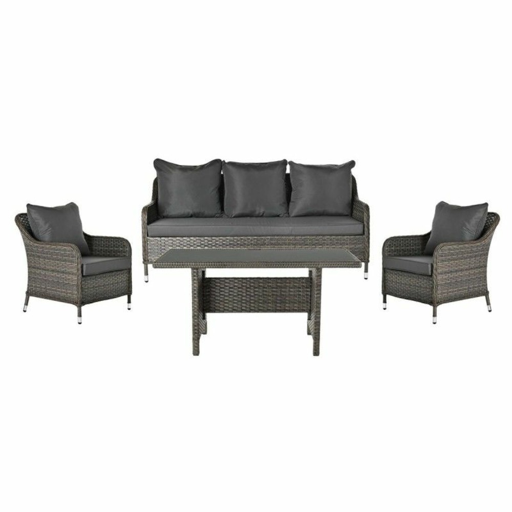 Canapé de jardin verre gris polyester rotin synthétique acier brun foncé (175 x 73 x 81 cm)