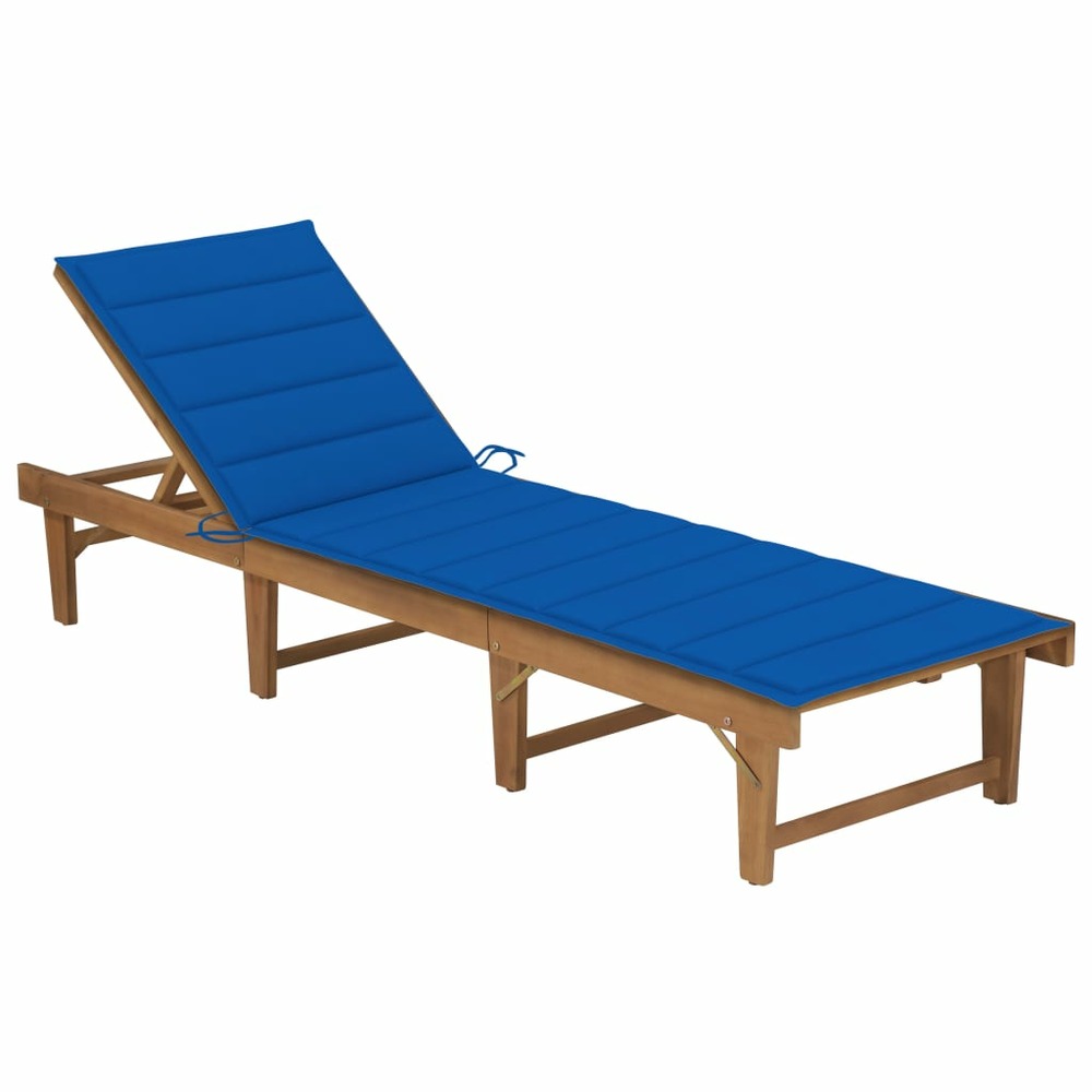 Transat chaise longue bain de soleil lit de jardin terrasse meuble d'extérieur pliable avec coussin bois d'acacia solide 02_0