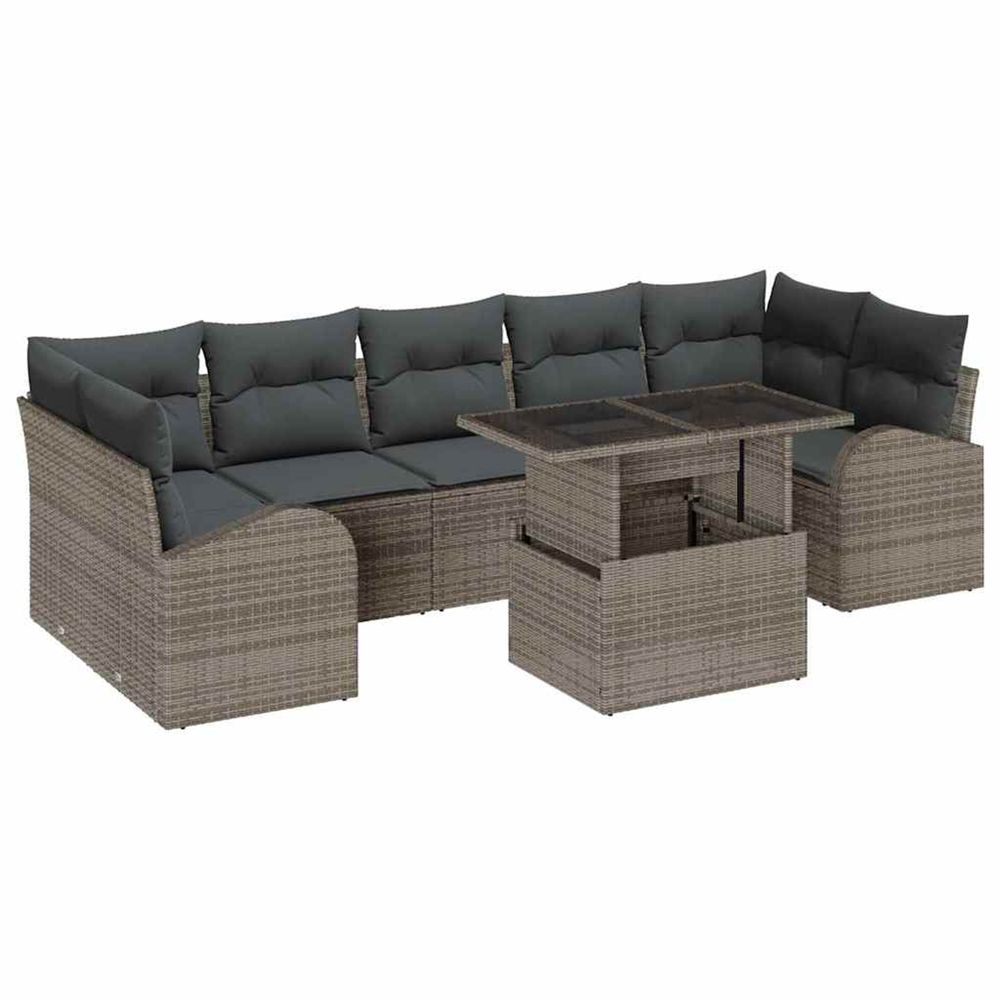 Ensemble de canapé de jardin 8 pièces gris poly rattan
