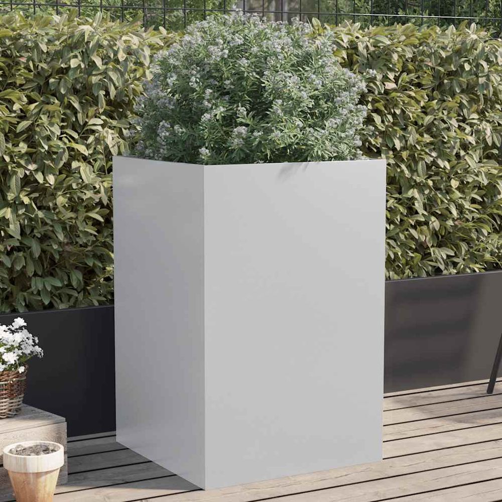 Grand bac à fleurs acier galvanisé anti-rouille 52x48x75 cm argenté