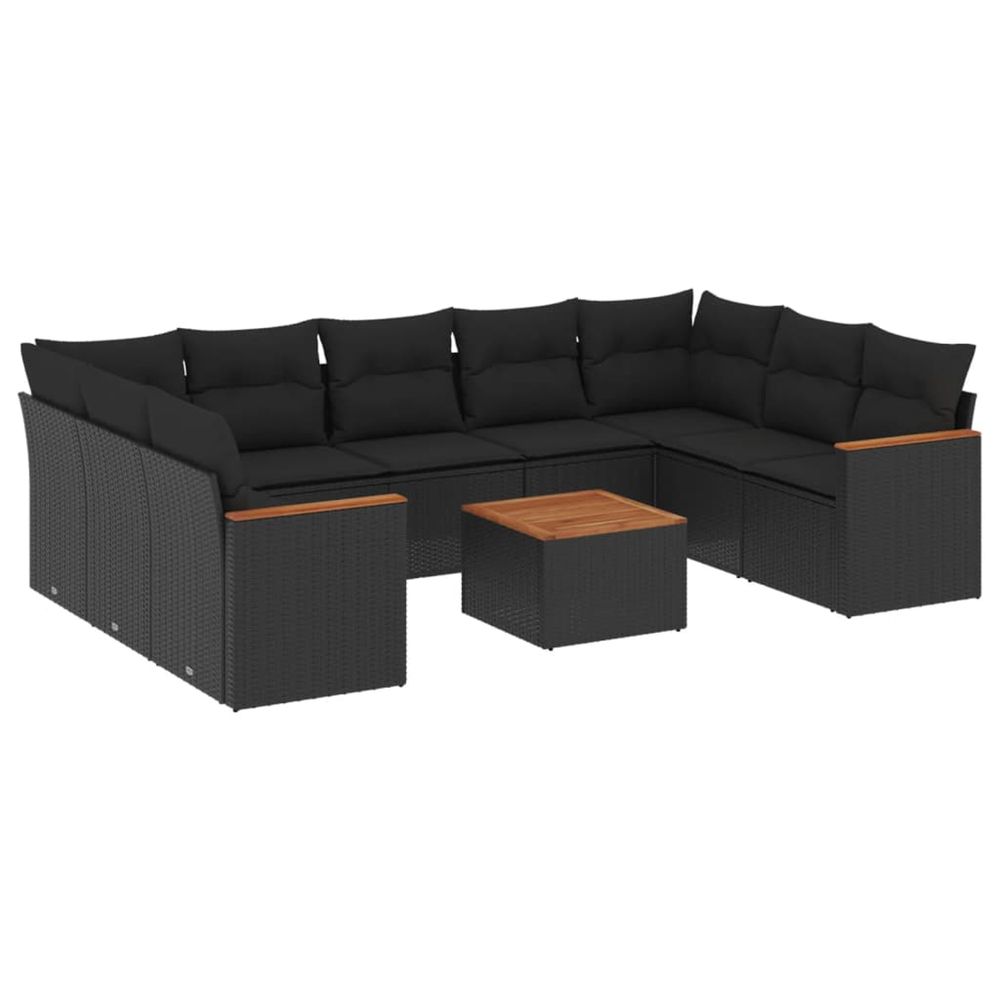 Salon de jardin 10 pcs avec coussins noir résine tressée